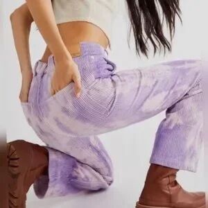 Free People Purple Tie-Dye Straight Leg Jeans